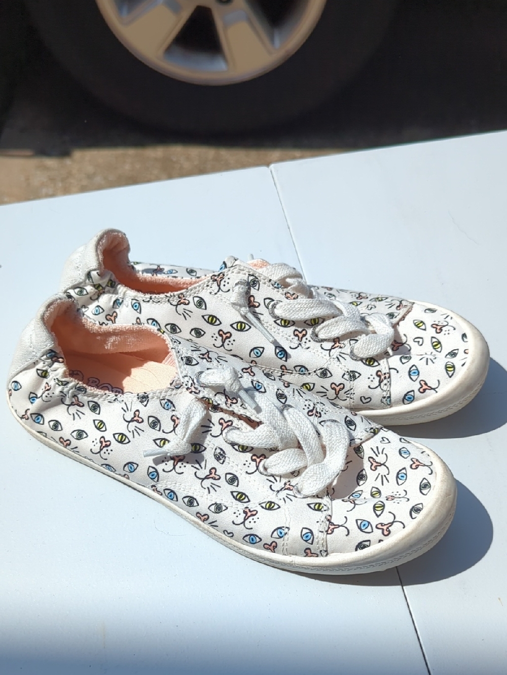 Bobs From Skechers White Sneakers with Multicolor Cat Faces Print